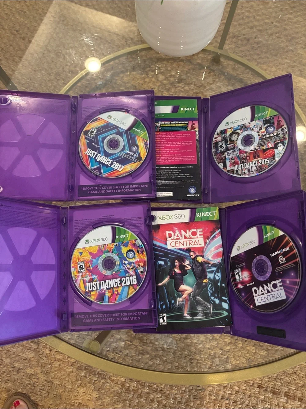 Just Dance 2017/2016/2015 & Dance Central Xbox 360 Game Bundle - Purple Cases